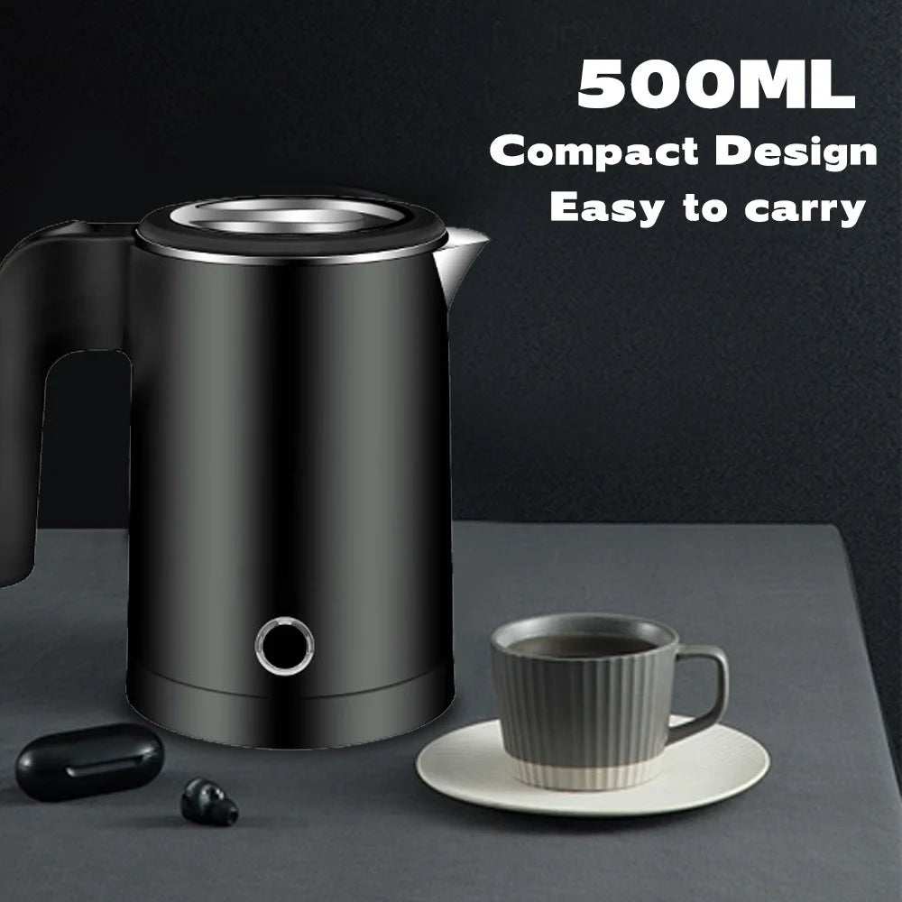 Smart Travel Electric Kettle 500ML – Portable Stainless Steel Water Boiler for Tea & Coffee