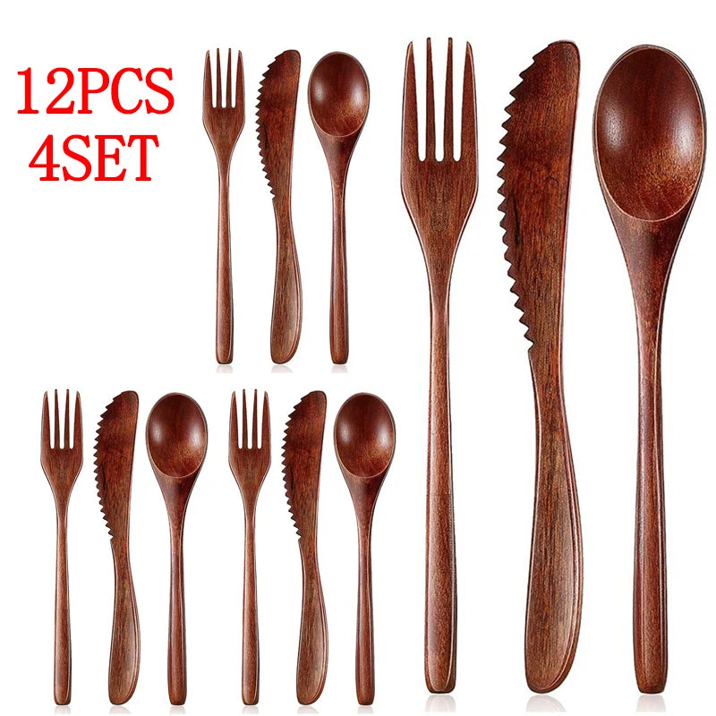 Wooden Spoon & Fork Set – 12/24PCS Natural Eco-Friendly Tableware