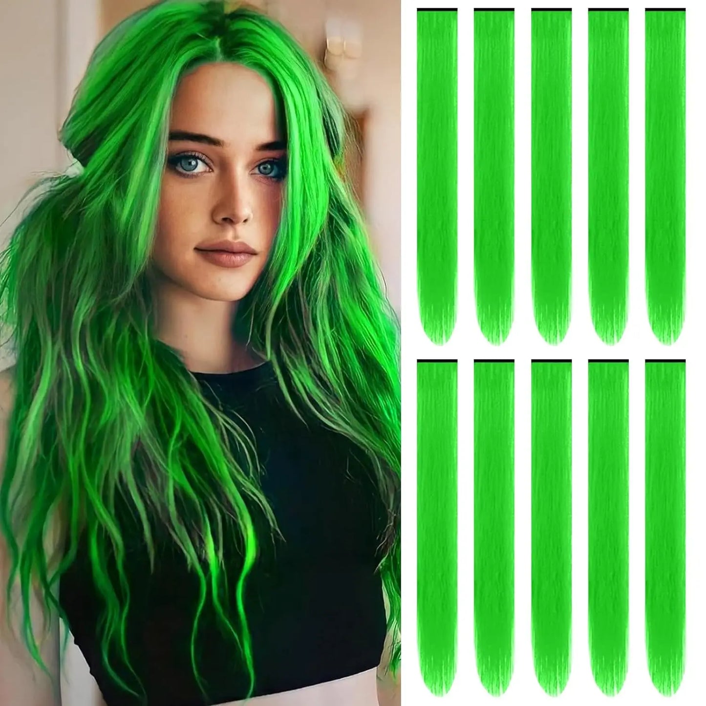 Colored Highlight Clip-In Hair Extensions | Synthetic Straight | 10pcs | Multi-Color | Party & Cosplay