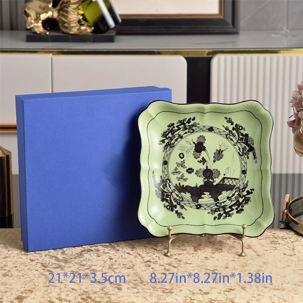 Ceramic Afternoon Tea Set – Printed Porcelain Cup, Saucer, Tray, Milk Pot & High Foot Plate