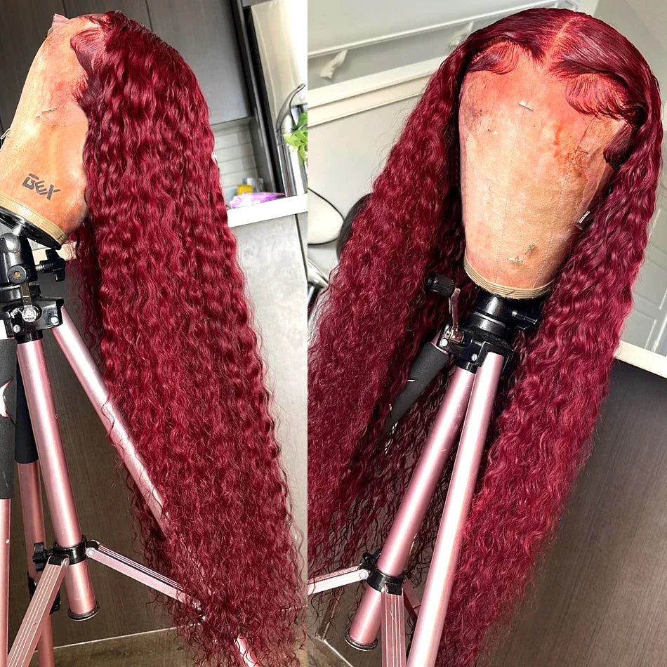 99J Burgundy Deep Wave HD Lace Front Human Hair Wig (13x6 / 13x4, Brazilian Remy, 30–40”)