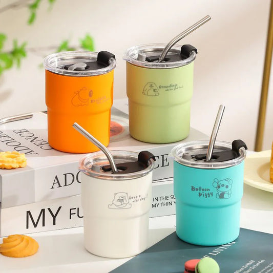 300ml Stainless Steel Tumbler with Straw & Lid – Portable Coffee Travel Mug