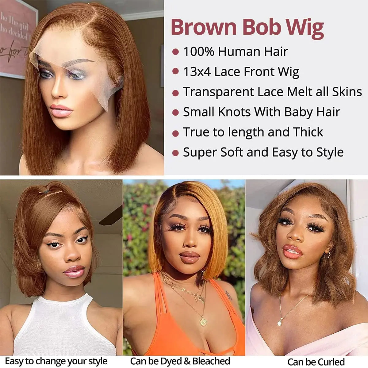 Chocolate Brown #4 Straight Bob 13x4 HD Transparent Lace Front Wig (220% Density)