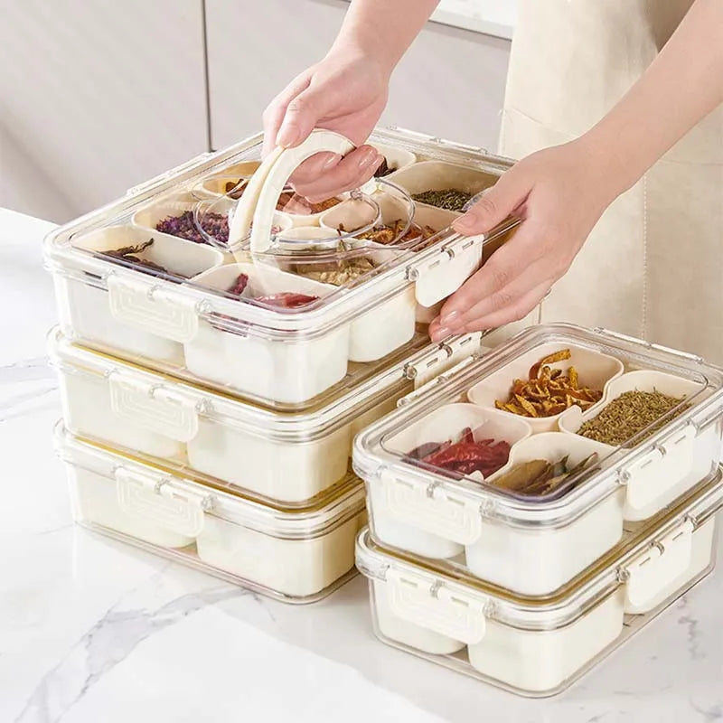 Appetizer Serving Tray with Lid & Handle – 8-Compartment Snack Organizer