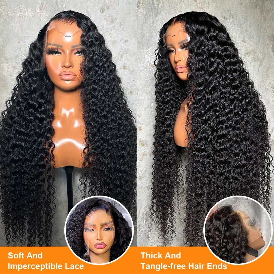 Brazilian Black Curly 13x6 HD Transparent Lace Front Wig (13x4 Option) – Remy Human Hair, 30–40 Inch