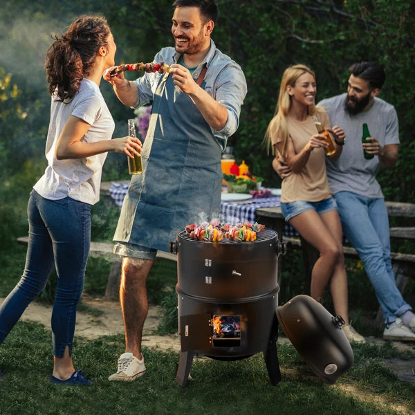 80x41x48cm Outdoor BBQ Smoker Grill – Iron Carbon Charcoal Grill, Black | WowPopMall