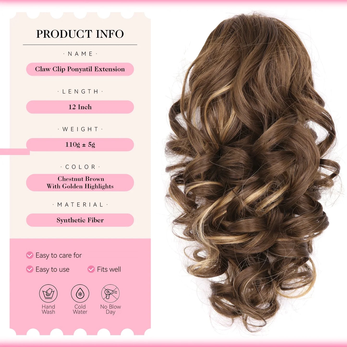 Curly Claw Ponytail Hair Extension | Synthetic Clip-On Hairpiece | 12 Inch | 100g | Multiple Colors