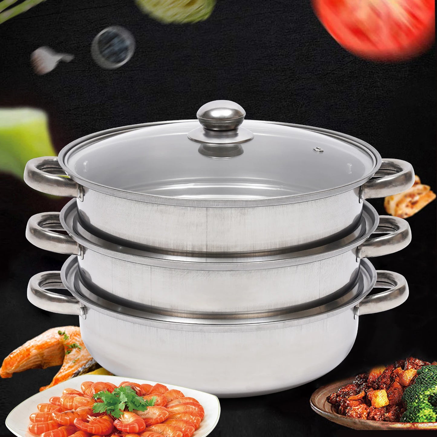 28CM 3-Tier Stainless Steel Food Steamer – Multi-Function Cooking Pot for Kitchen