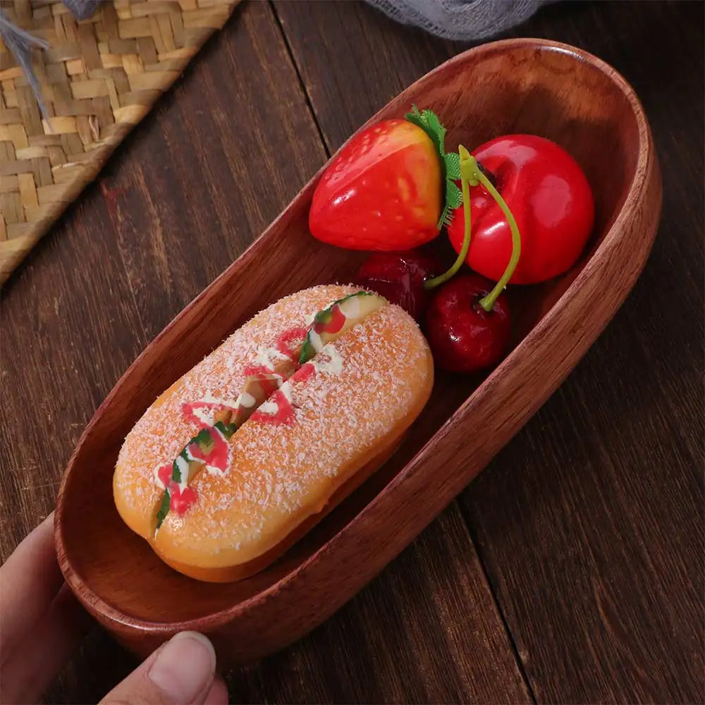 Creative Wooden Oval Salad Bowl – Japanese Boat Style Serving Tray