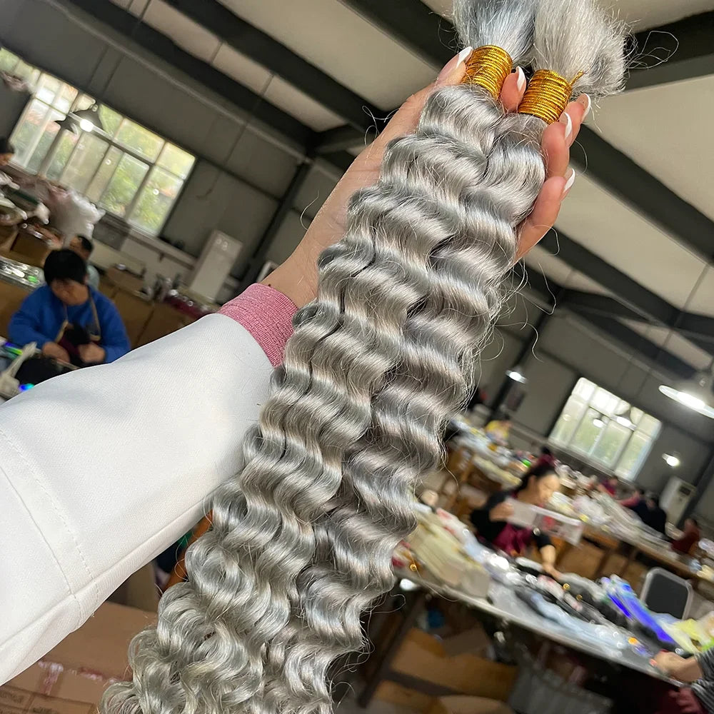 30# Chocolate Brown Deep Wave Bulk Human Hair (100g, 2 Bundles) – Brazilian Remy for Boho Braids (14–24")