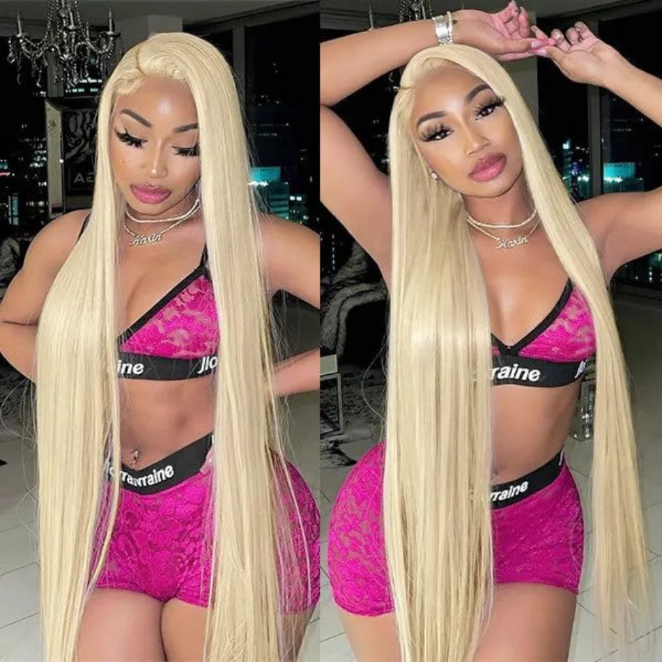 Blonde 613 HD Lace Frontal Straight Brazilian Wig – 40 Inch, 250% Density, 13×6 Transparent Lace
