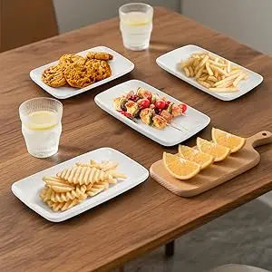 8-Piece 8-Inch White Porcelain Rectangular Plates – Dessert, Appetizer & Salad Serving Platters
