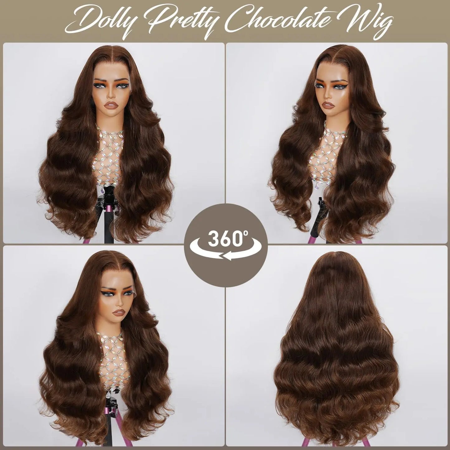Chocolate Brown 13x4 Body Wave Transparent Lace Front Human Hair Wig – Pre-Plucked, 200% Density, 30 Inch
