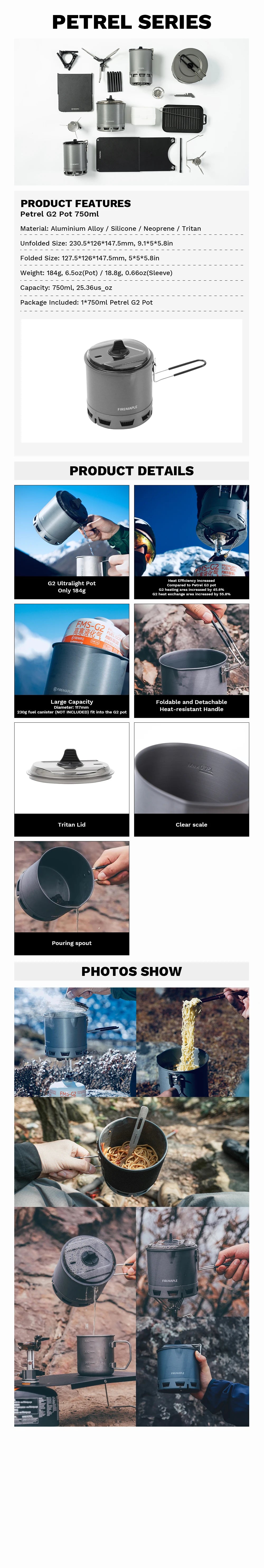 Fire-Maple G2 Petrel Ultralight Camping Pot | 750ml Aluminum Alloy Outdoor Heat Exchanger Cookware