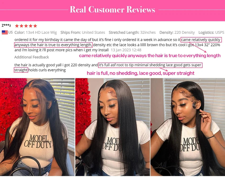 40 Inch Straight Brazilian Virgin Human Hair Wig (13x6/13x4 HD Transparent Lace Front, 200% Density)