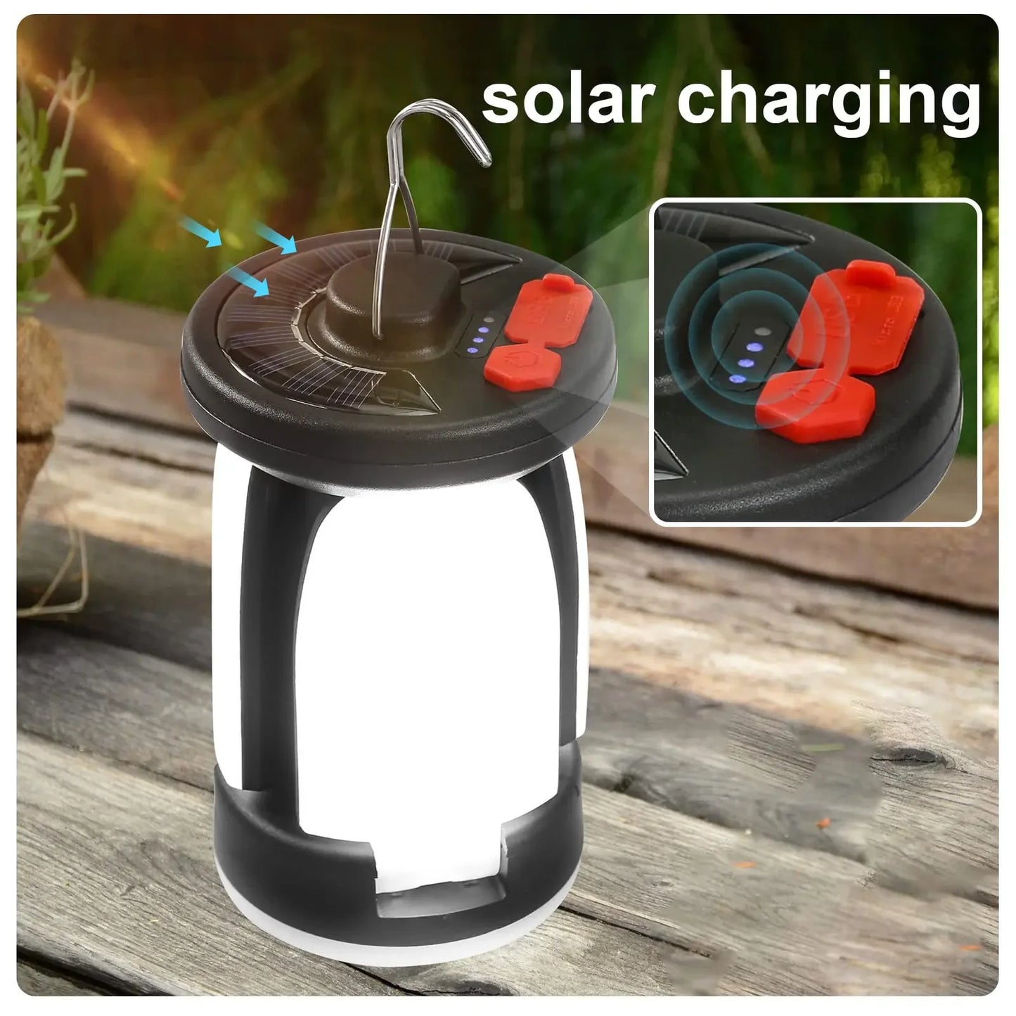 Rechargeable LED Camping Lantern with Solar & USB Power | Portable Folding Tent Light for Hiking, Fishing & Outdoor Use
