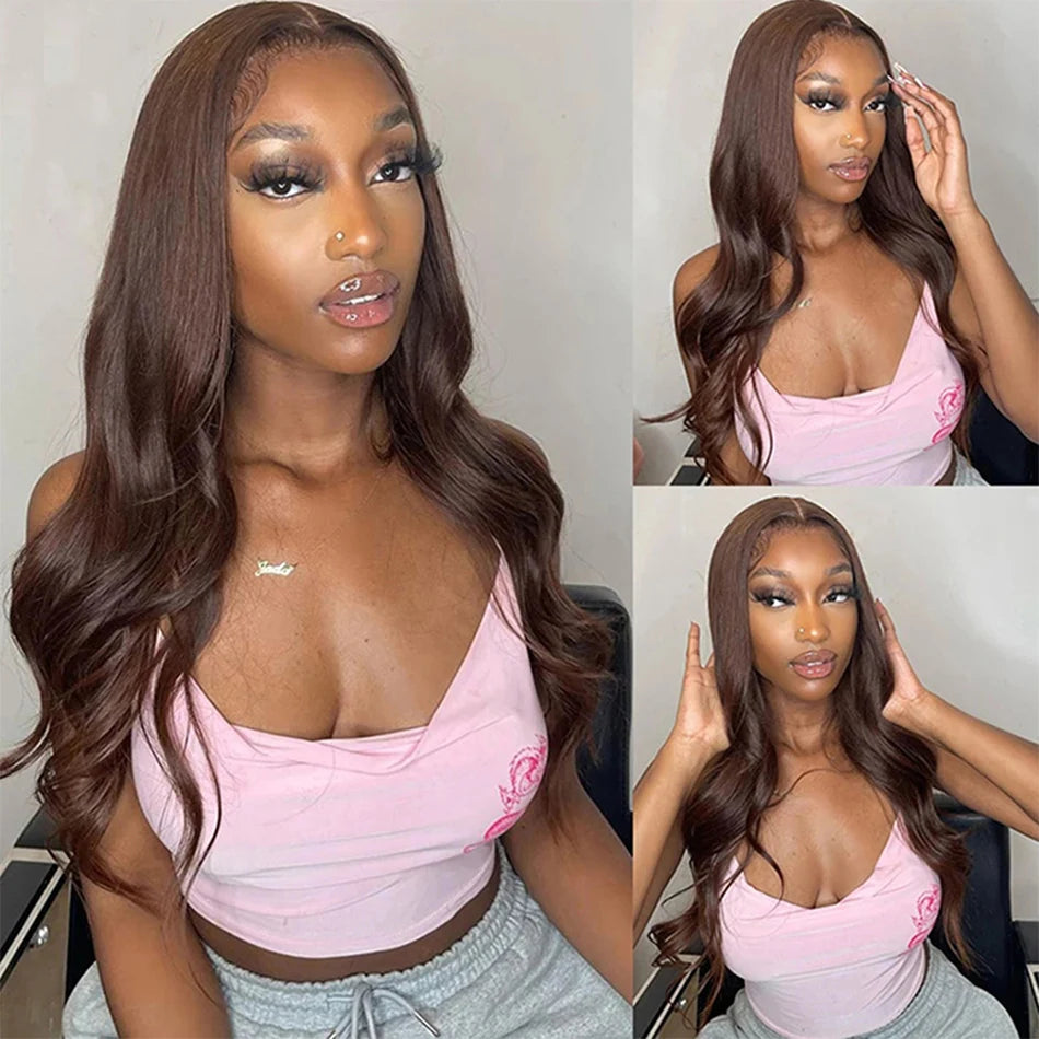 Chocolate Brown Body Wave HD Transparent Lace Front Human Hair Wig · 13x4 / 13x6 · 26+ Inch