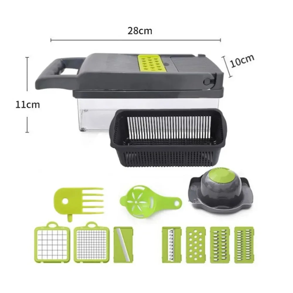 Multifunctional Vegetable Chopper 14/16-in-1 | Food Slicer, Dicer & Grater with Container – Stainless Steel Blades