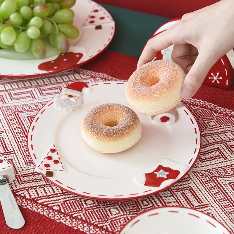 Christmas Ceramic Dinnerware Set – Santa, Snowman, and Tree Plates, Mugs & Bowls for Festive Holiday Table Decor
