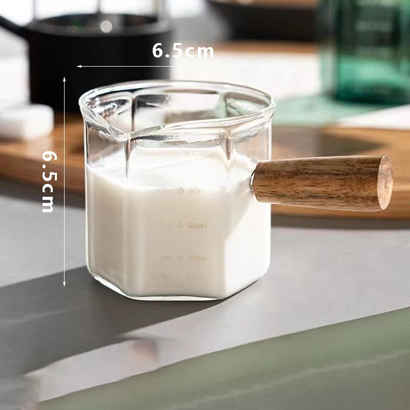 120ml Heat-Resistant Glass Espresso Measuring Cup with Wooden Handle