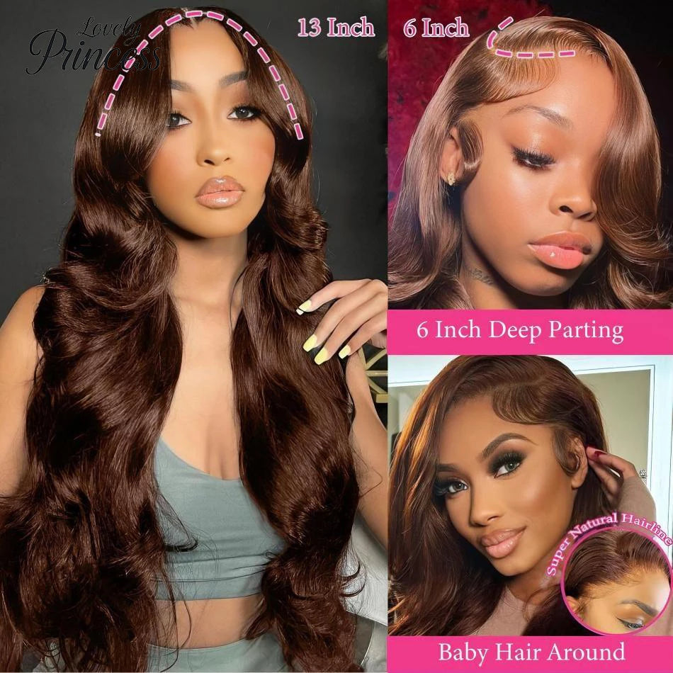 Chocolate Brown 13x6 HD Transparent Lace Front Body Wave Human Hair Wig (Pre-Plucked)