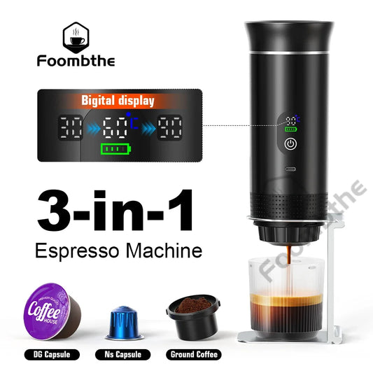 Portable 3-in-1 Espresso Coffee Maker — Digital Display Capsule Machine for Car, Home & Camping