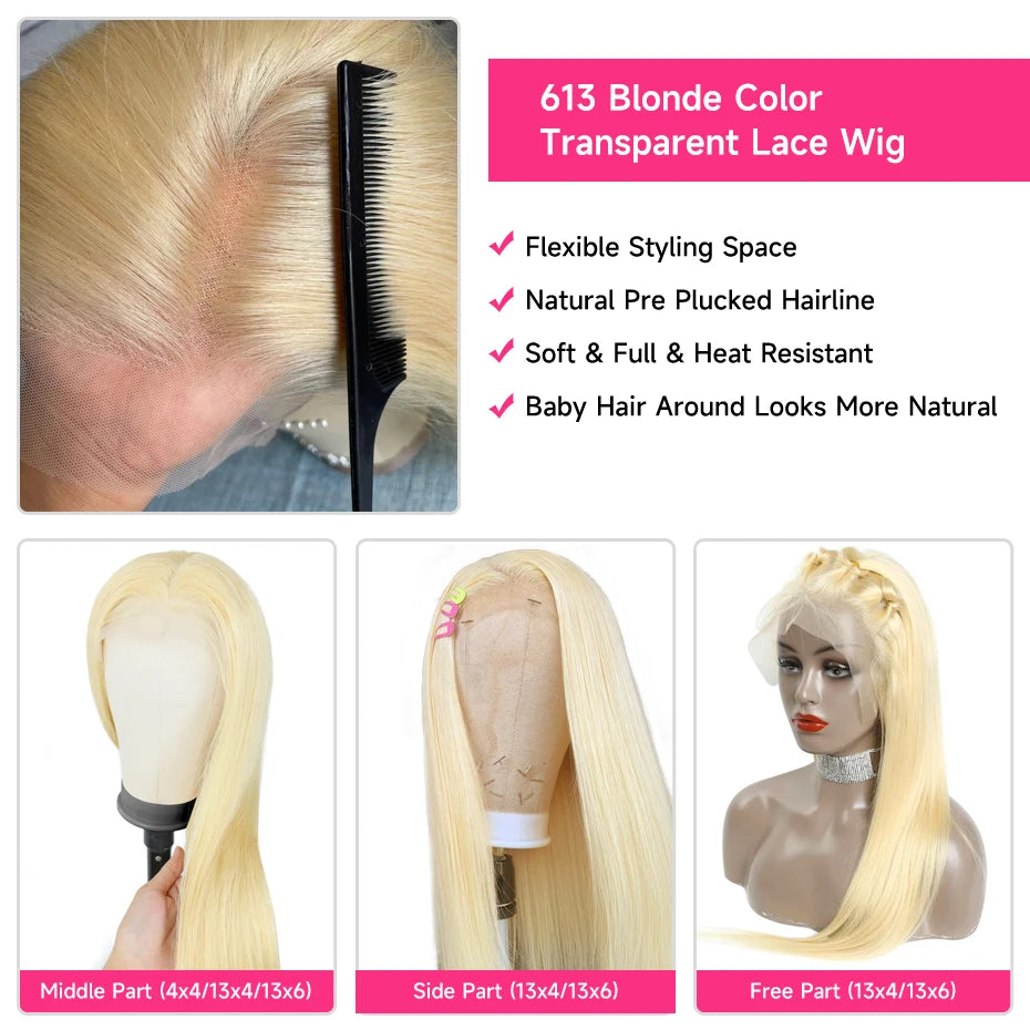 38 Inch 613 Blonde Straight 360 Lace Frontal Wig – 250% Density Human Hair