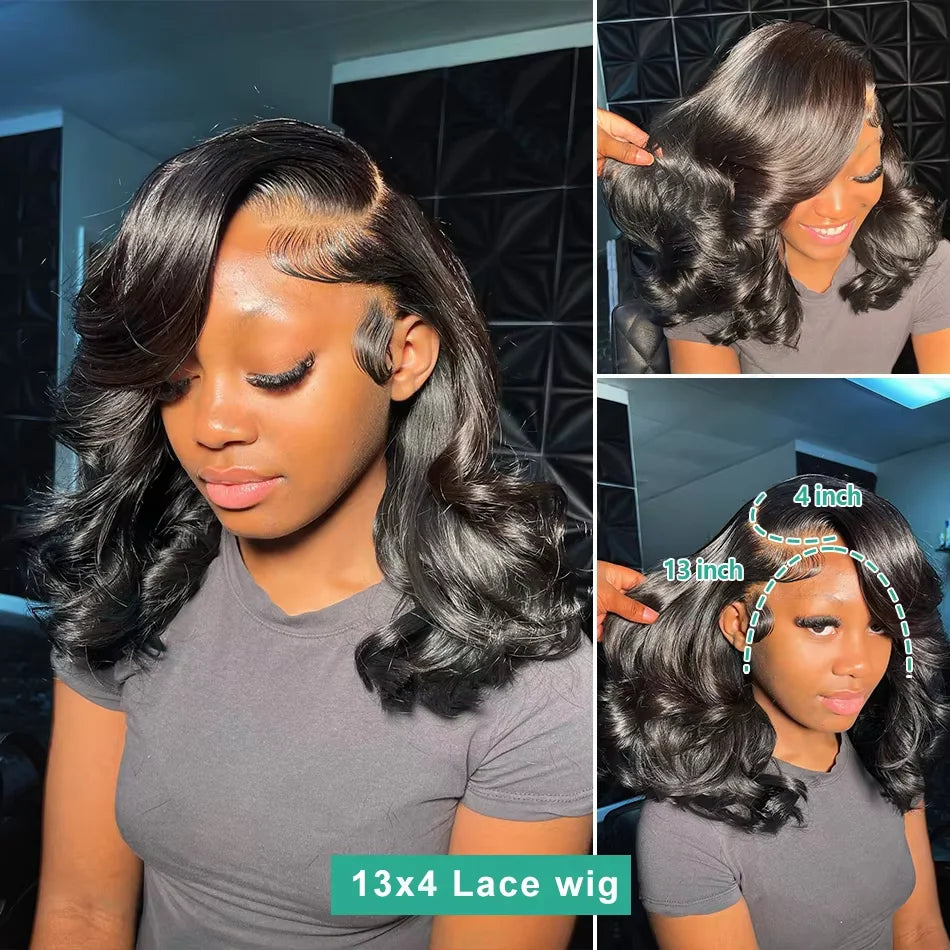 Brazilian Body Wave Short Bob Human Hair Wig 13x4 HD Transparent Lace (250% Density)