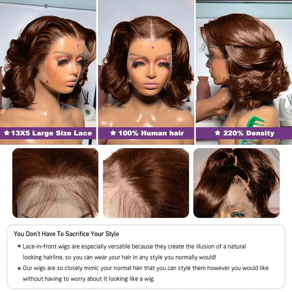 Short Bob Body Wave HD Lace Front Wig – Chocolate Brown #2 | 13×4 Human Hair Wig with Natural Hairline