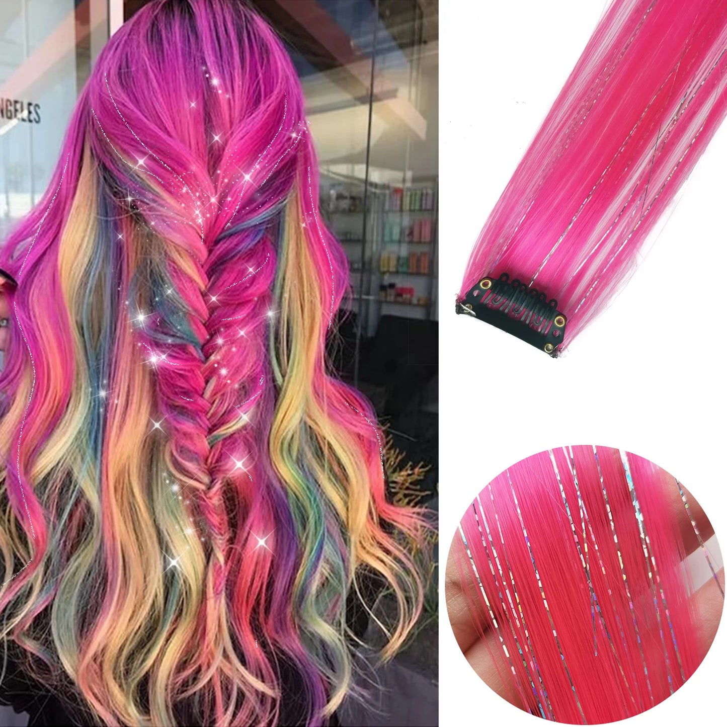 Colored Party Highlight Clip-In Hair Extensions | Synthetic Straight | 6pcs 70g | 22 Inch | Multi-Color