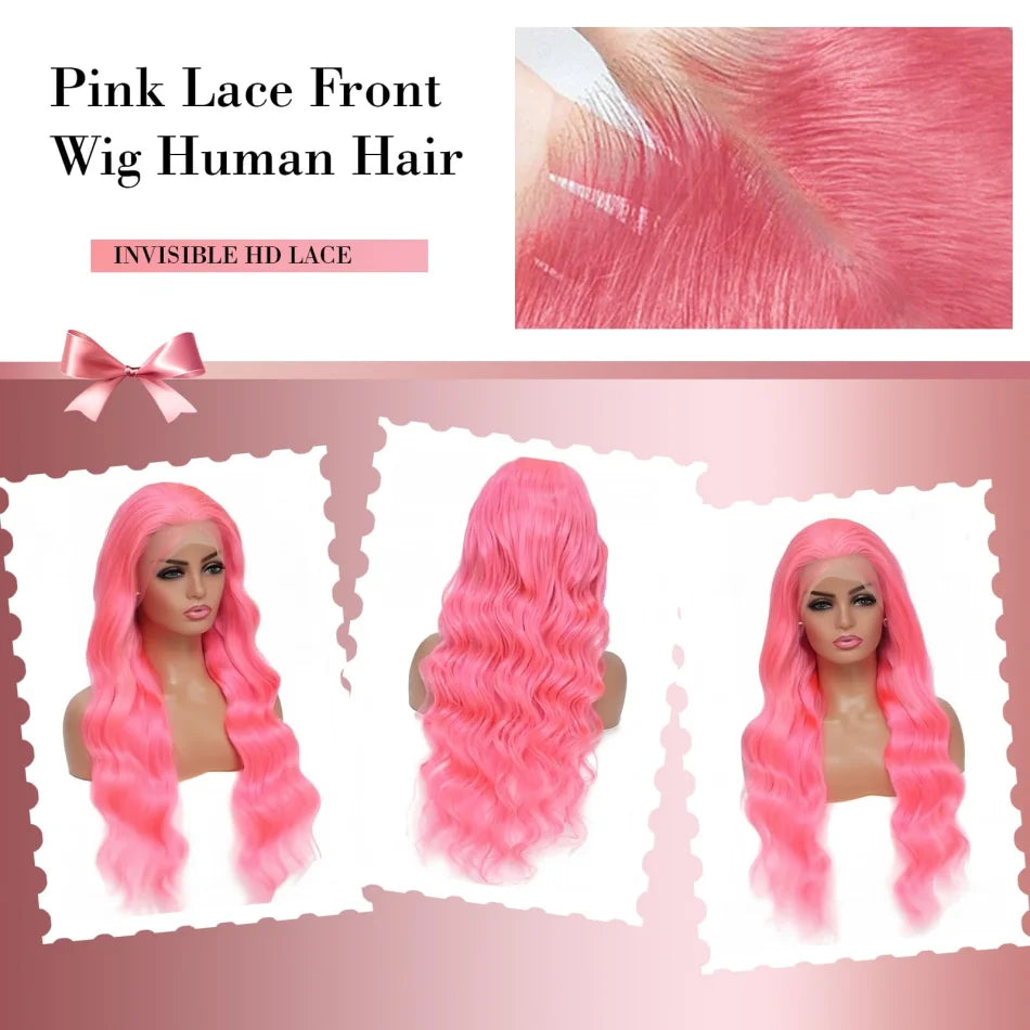 Pink Body Wave Human Hair Wig 13x6 HD Lace Frontal 40 Inch – 230% Density