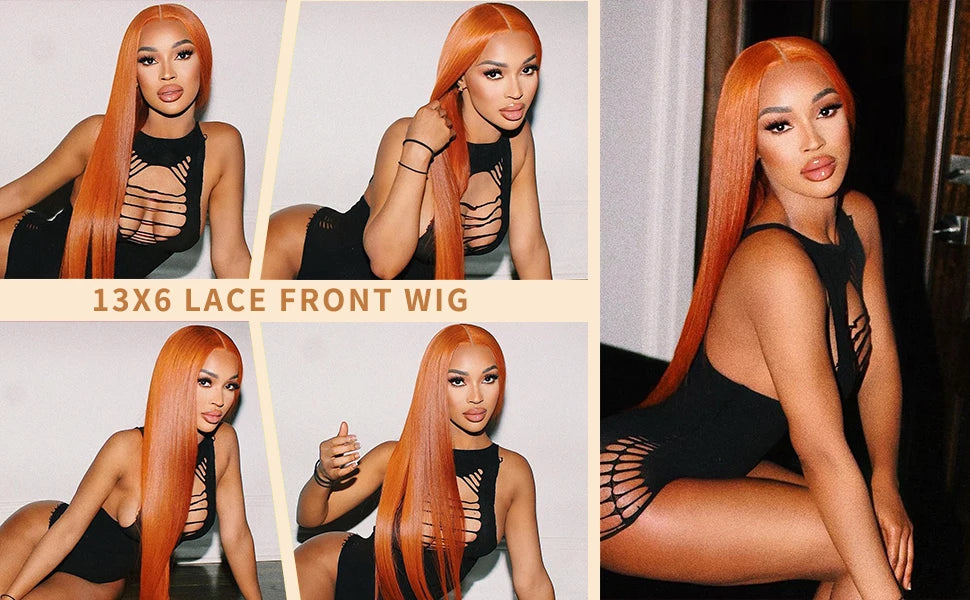 Ginger Orange 13x6 HD Lace Front Human Hair Wig – 30 inch, 200 Density, Straight, Pre-Plucked Natural Hairline