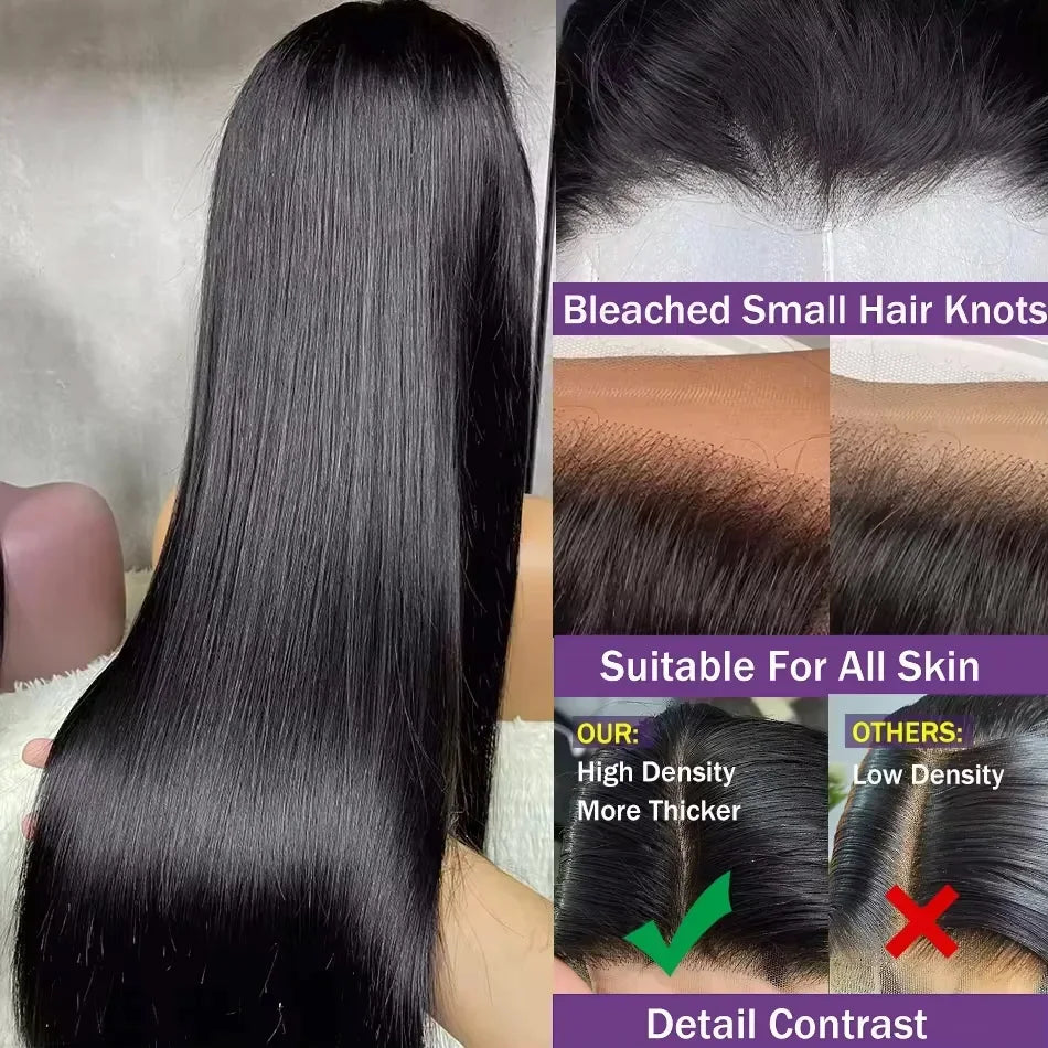Bone Straight HD Lace Front Wig (13x4 / 13x6 / 5x5 Glueless) – Brazilian Remy Human Hair, Natural Black (30–40")