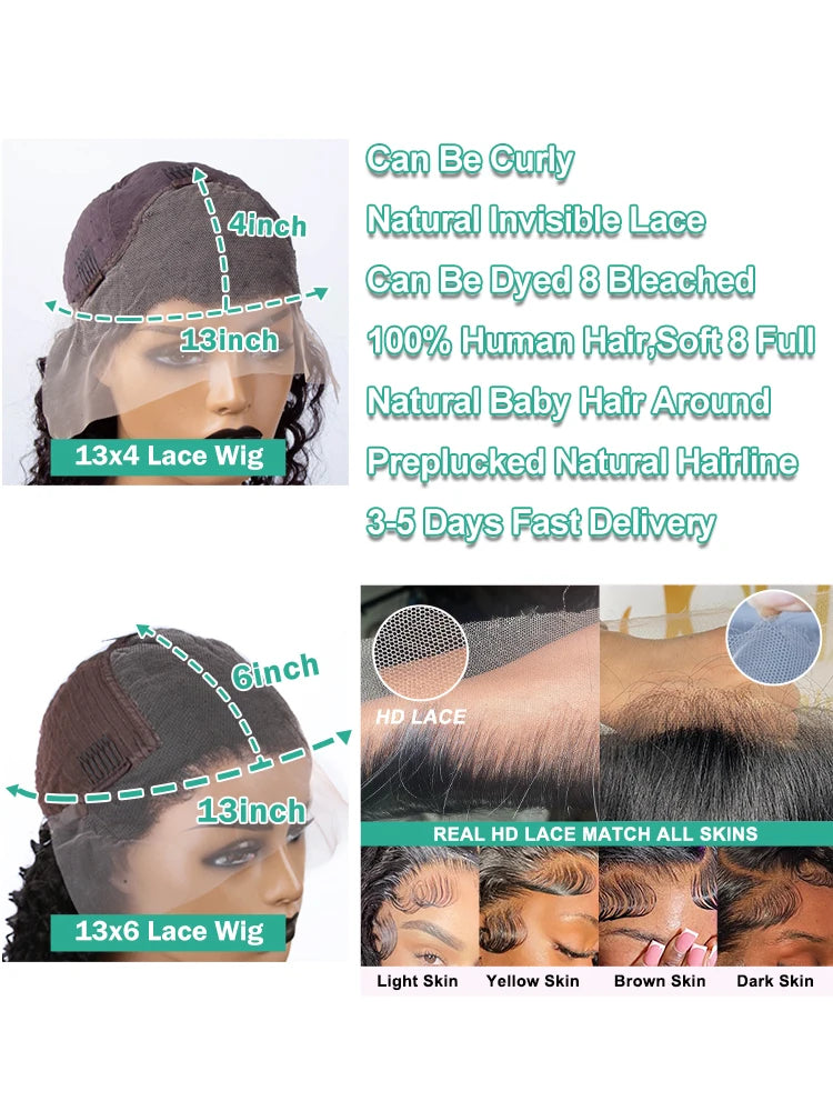13x6 HD Transparent Loose Deep Wave Lace Front Human Hair Wig (200% Density, 30–34 inch)
