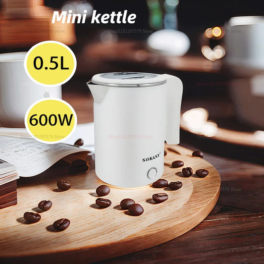 Travel Electric Kettle 500ML – Portable Stainless Steel Water Boiler for Tea & Coffee