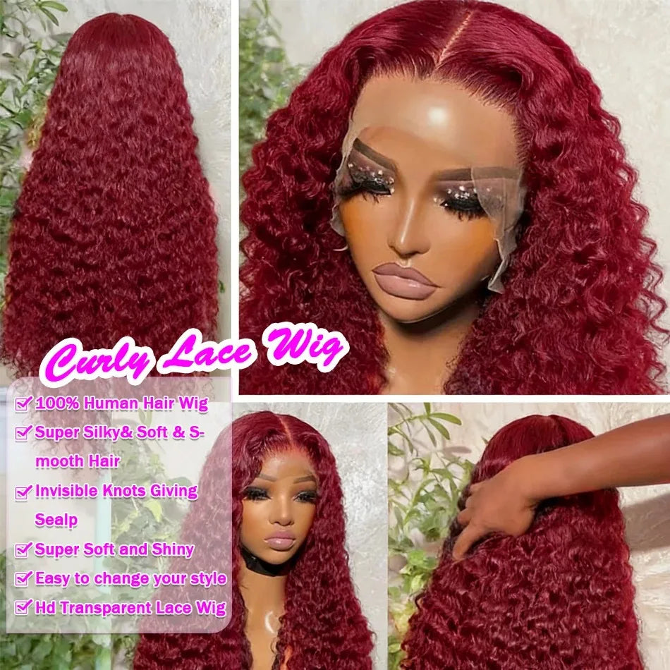 Burgundy 99J Deep Wave Lace Front Wig | 13x4 & 13x6 HD Lace | 180%-250% Density