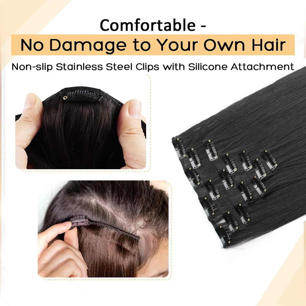 7Pcs Clip-in Hair Extensions | 24 Inch Straight | 60 Colors | Heat Resistant Fiber