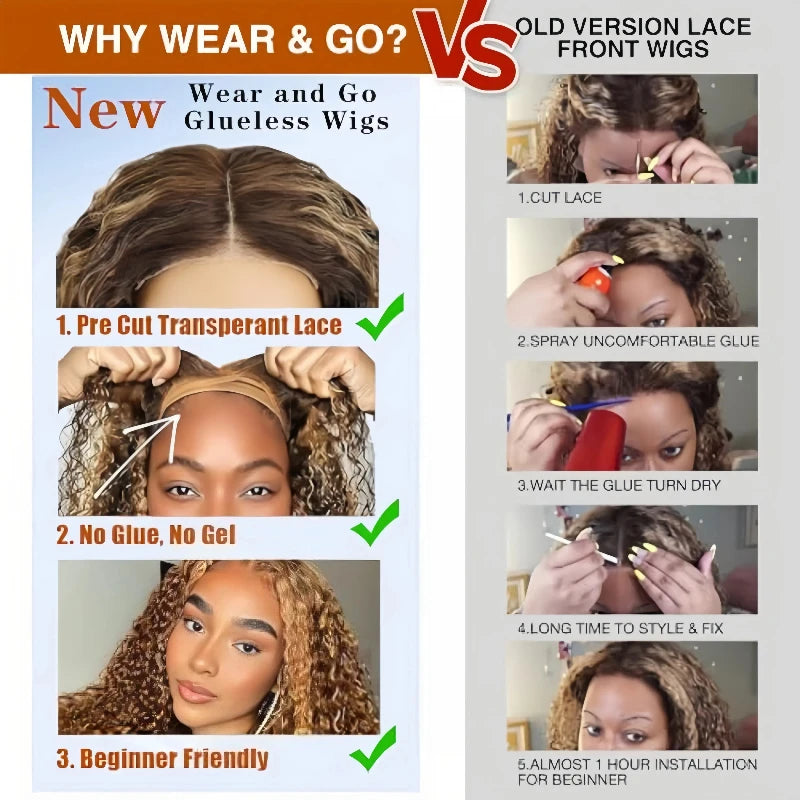 Deep Wave Bob Wig – 5x5 HD Lace Front, Glueless, 4/27 Ombre Highlight, 220% Density Human Hair