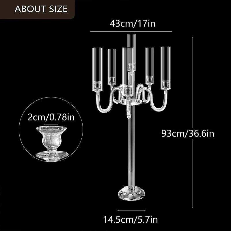 Acrylic LED Candle Holder Centerpiece – 6-Arm 37.4” Wedding Table Decor