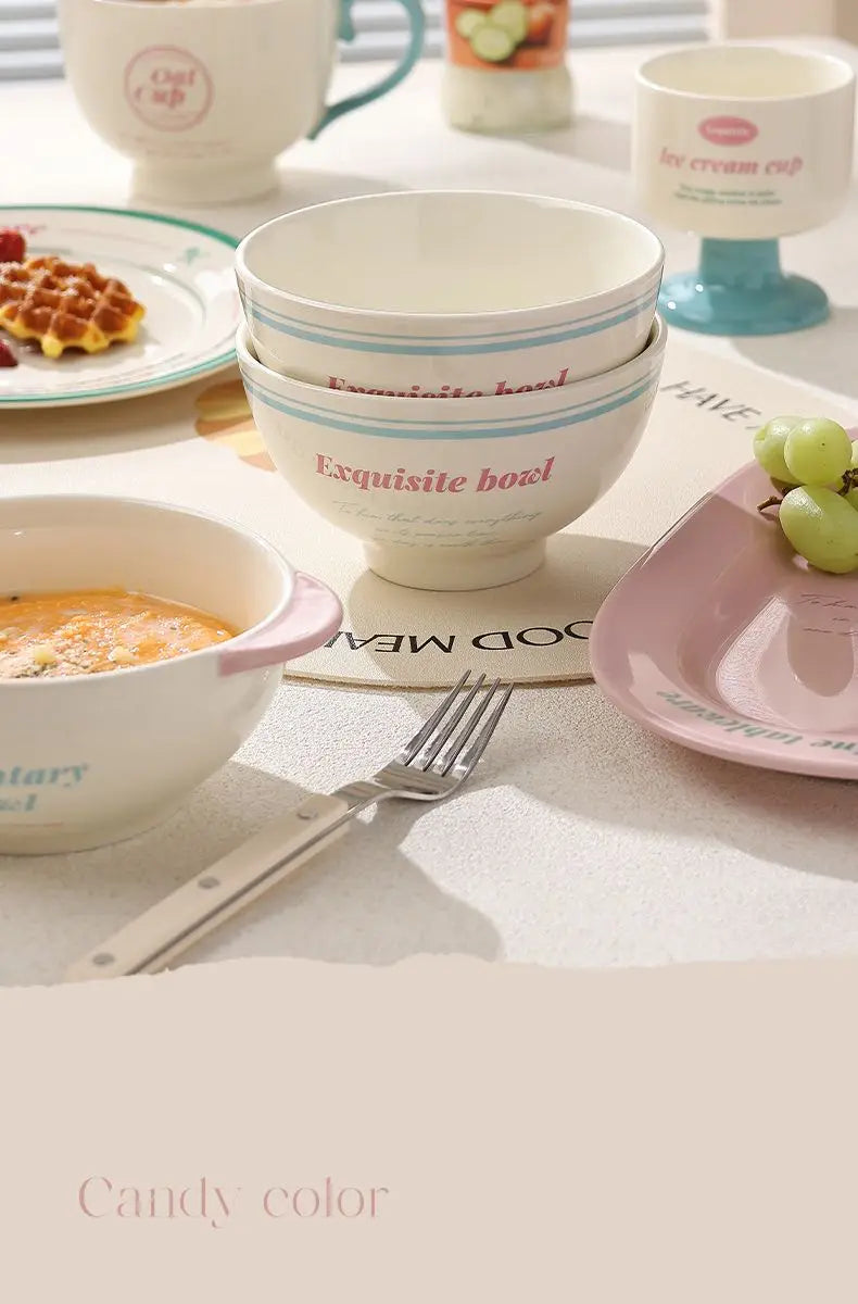Ceramic Tableware Bowl & Plate Set for Home Use – Rice, Dessert, and Divided Plates Collection