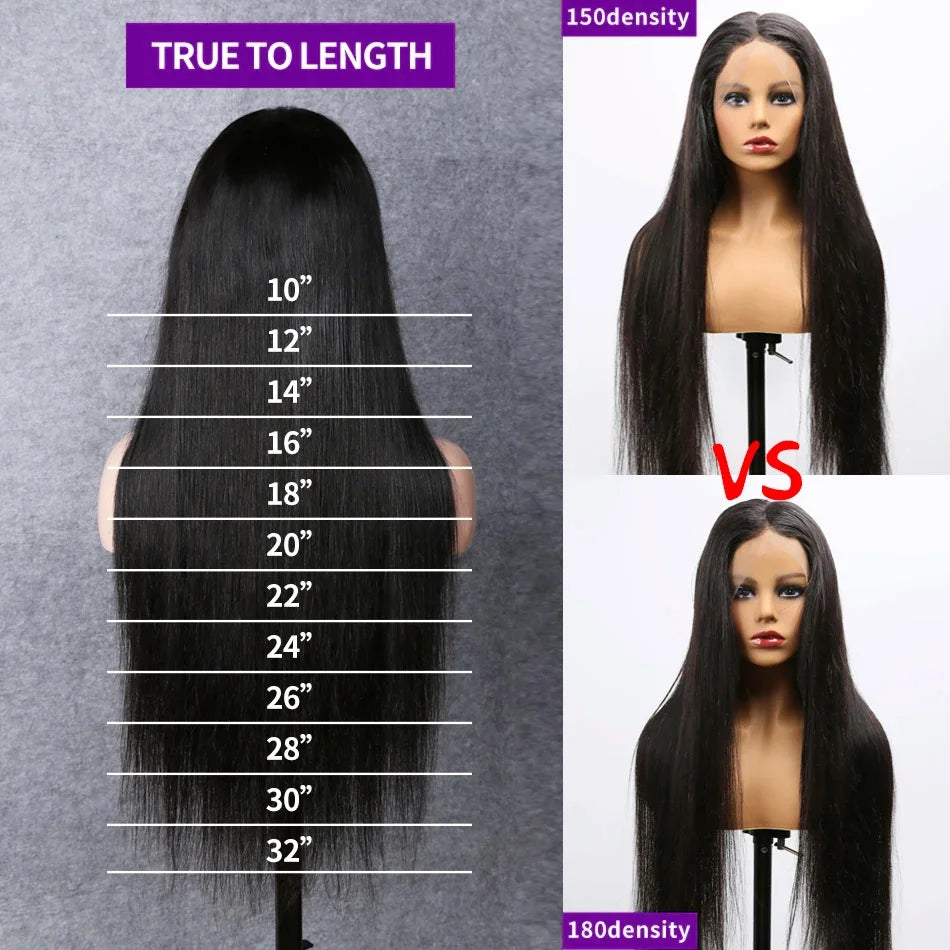 Bone Straight HD Lace Front Wig (13x4 / 13x6 / 5x5 Glueless) – Brazilian Remy Human Hair, Natural Black (30–40")