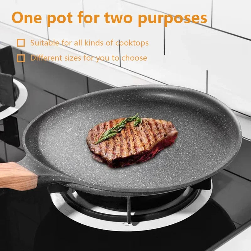 Nonstick Crepe & Pancake Pan with Wooden Handle – Induction Frying Pan for Eggs & Steak