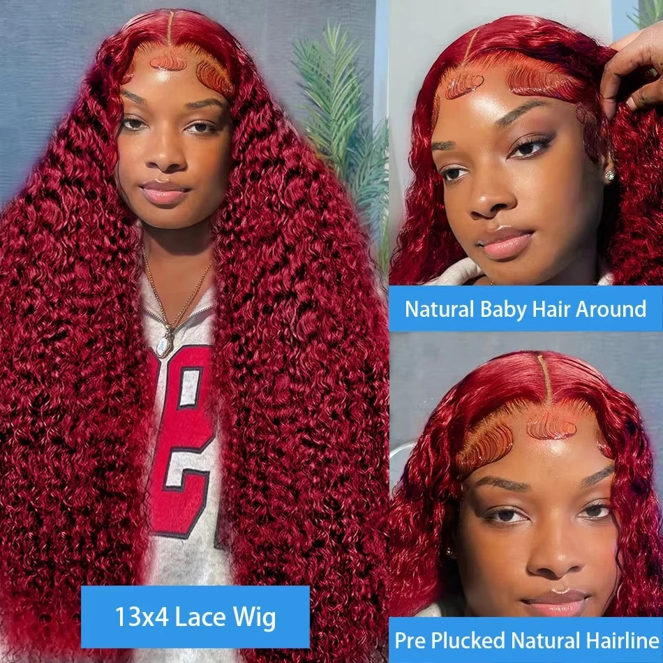 99J Burgundy Deep Wave HD Lace Front Wig (13x6 Parting) Transparent Lace · 26+ Inch