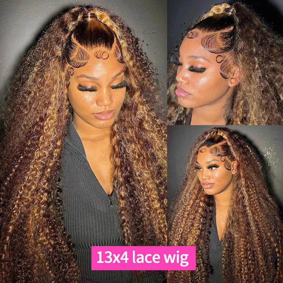 Finros Honey Blonde Highlight Deep Wave Lace Front Wig (30–36") | 13x4 / 13x6 HD Transparent Lace | Brazilian Remy Human Hair