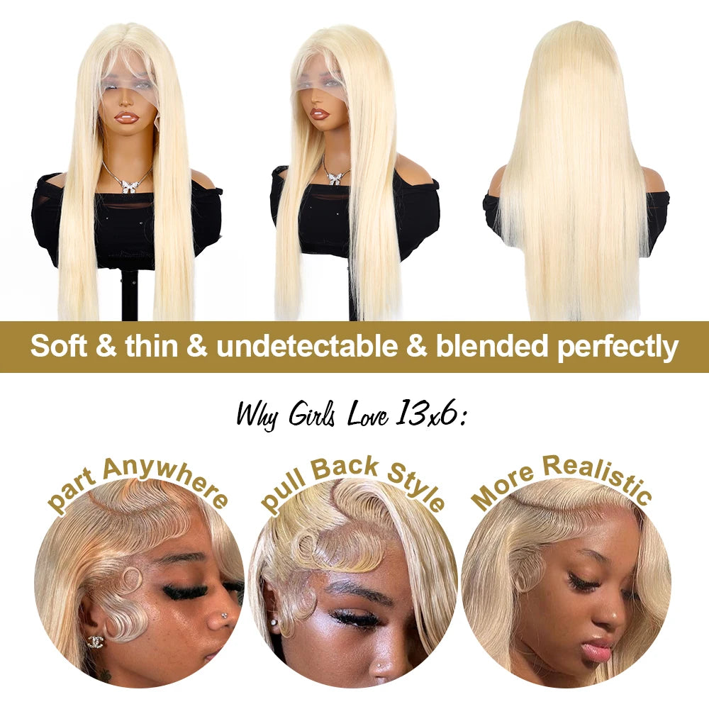 40–46 Inch 613 Blonde Bone Straight 13x6 HD Lace Front Human Hair Wig