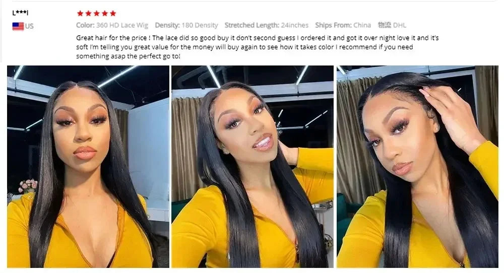 200% Density 13x4 / 13x6 HD Transparent Lace Brazilian Straight Human Hair Wig