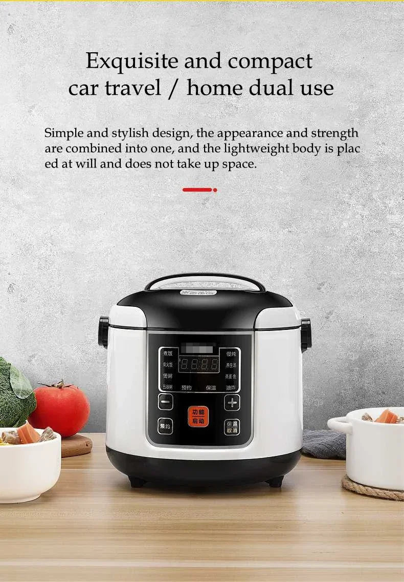 Portable 2L Car Rice Cooker – 12V/24V Electric Multi-Cooker for Soup, Porridge & Steamed Meals