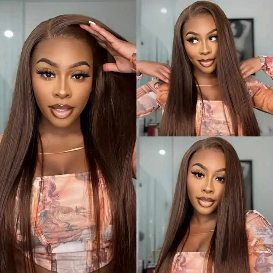 Chocolate Brown 13x6 HD Lace Front Wig (Bone Straight, 30 Inch, Brazilian Remy, Transparent Lace)