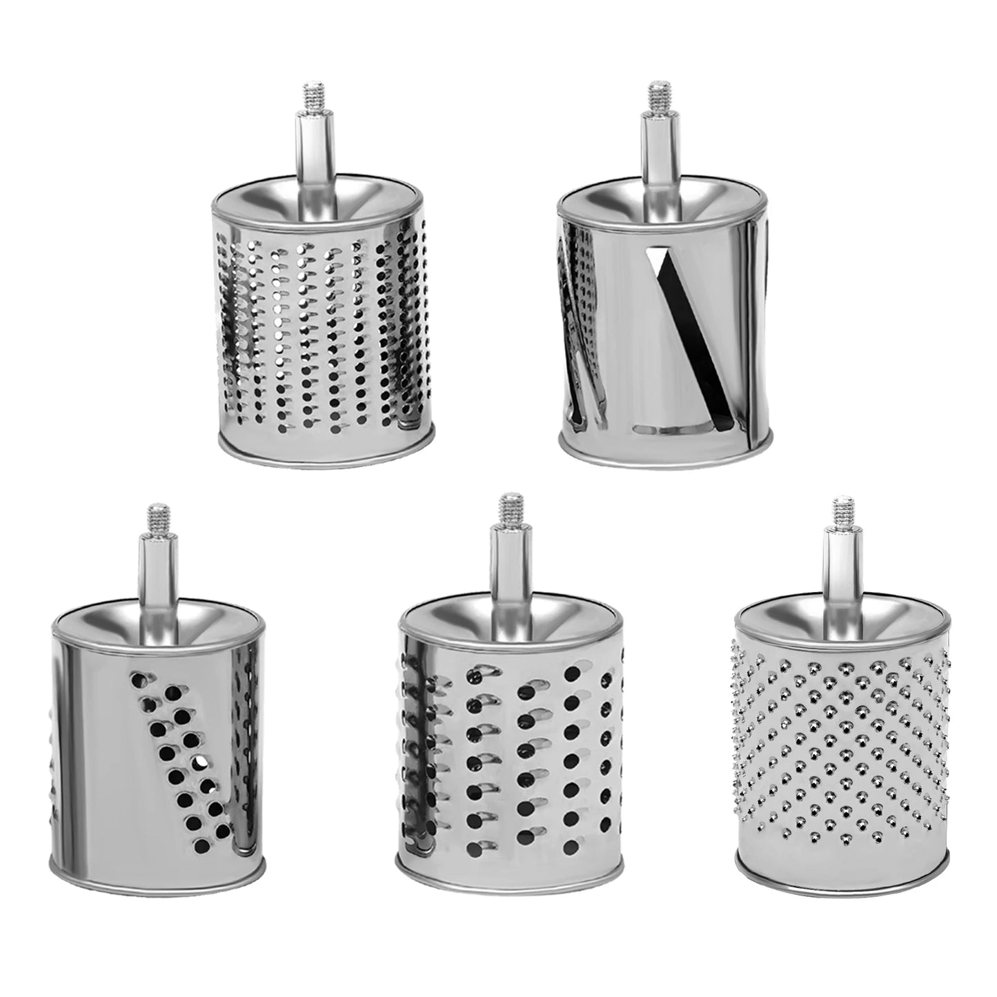 Manual Rotary Grater – 5-in-1 Stainless Steel Vegetable & Cheese Slicer Grinder