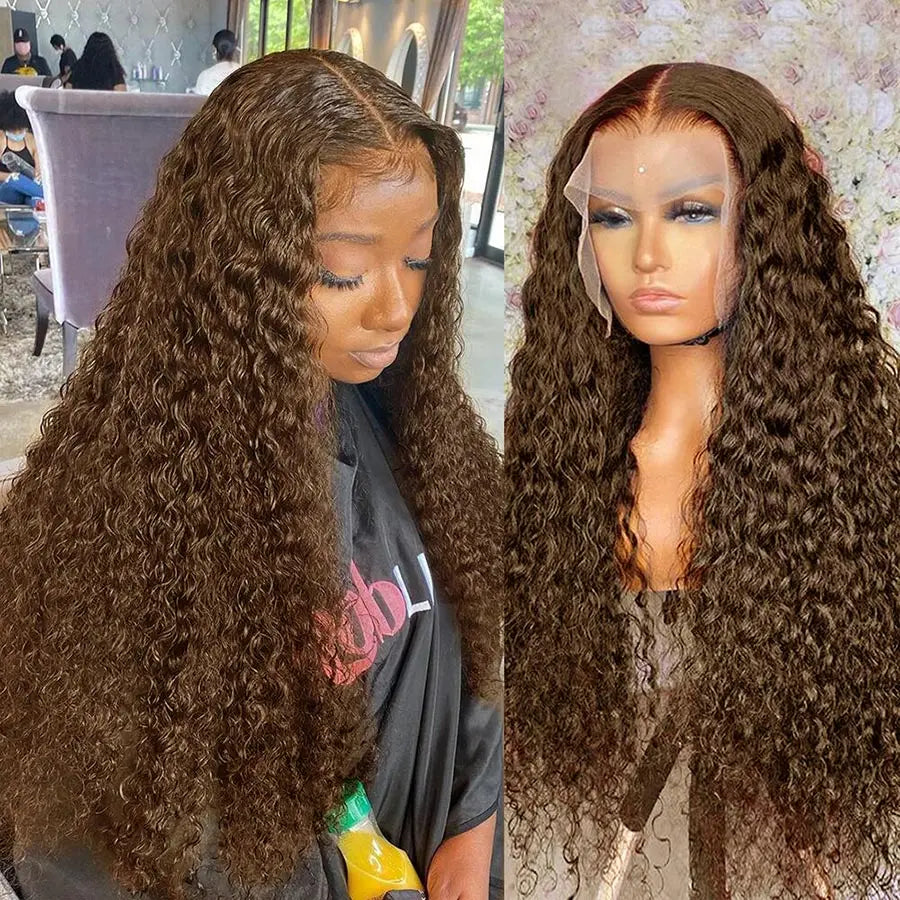 Chocolate Brown HD Lace Front Wig (13x4 / 13x6) – Deep Wave Brazilian Remy Human Hair, Pre-Plucked